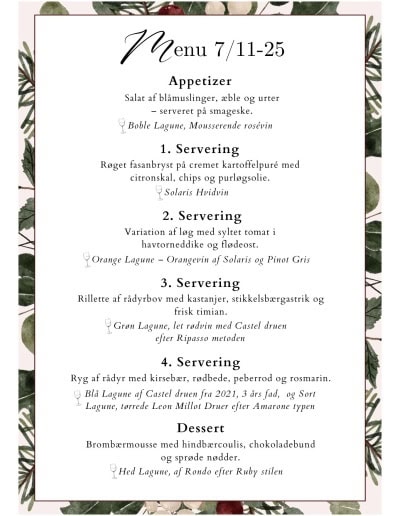 Rustikt vin- og madmenu designet til Vesterhave Vingaard i Danmark.